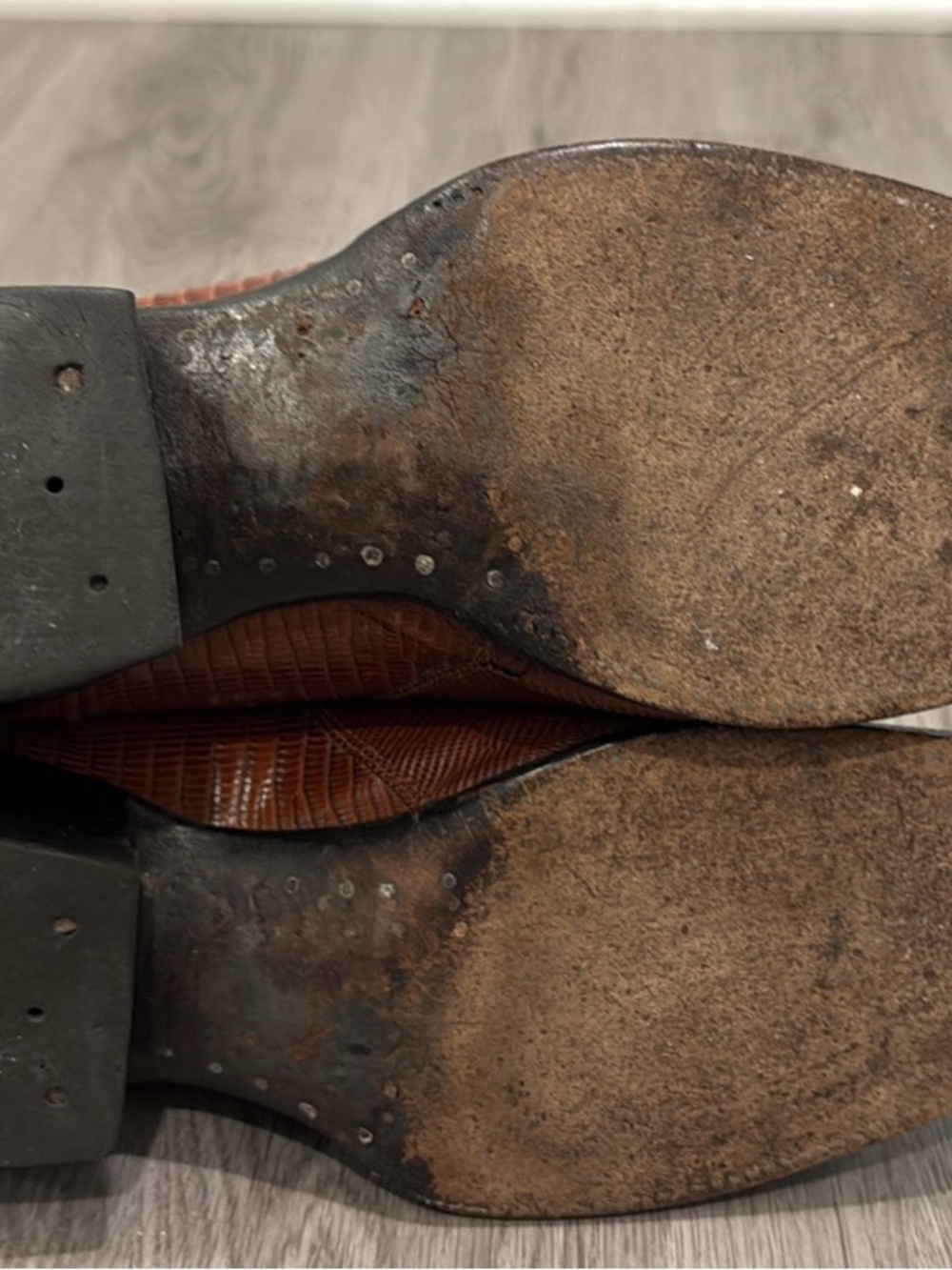 Tony Lama Brown Leather Exotic-Textured Cowboy Boots - Picture 8 of 8